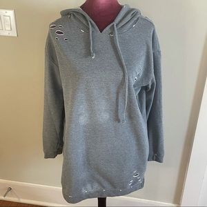 Boutique Buy Oversized Gray Distressed Hoodie SZ M